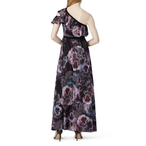 Fuzzi Black Purple Floral Printed Tulle One Shoulder Gown Size XXL - Picture 2 of 6